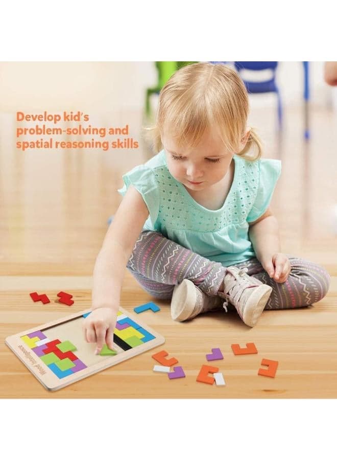 40-Piece Wooden Tetris Tangram Puzzle - Kids Educational Brain Toy Brain Teasers (٥)