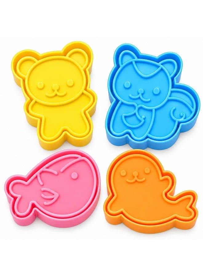 4-Piece Animal Sandwich Cutter and Embossing Stamp Set with Bear, Squirrel, Whale and Seal Designs, Colorful Food Cutters for Bread, Cookies, Pastry, Rice, Bento Lunches, Kids Meals and Lunch Boxes Kitchen Cutters (11)