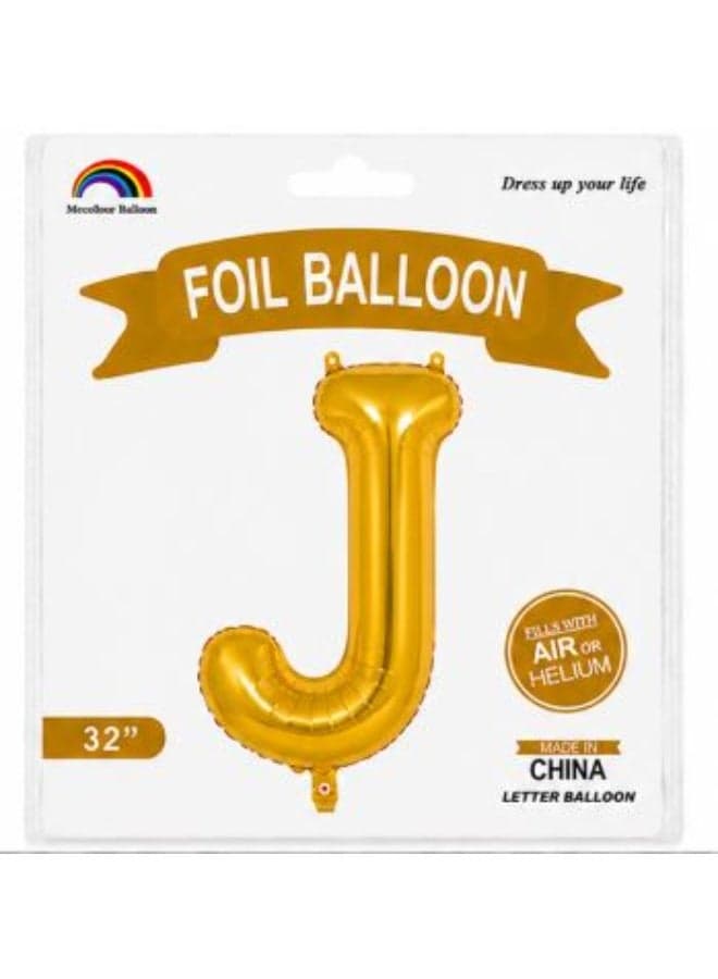 32 Inch Gold Foil Letter J Balloon – Metallic Mylar Helium & Air Party Decoration Balloon