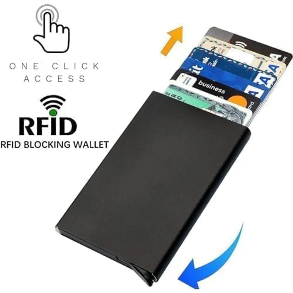 Blocking Card Holder, Slim Metal Credit Card Wallet Case, Black Card Files, Holders & Racks (4)