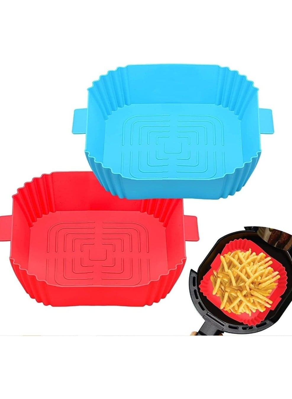 2 Pack Air Fryer Pans Non-Stick Silicone, Food Safe Square Air Fryer Silicone Pan Mold for Air Fryer, Air Fryer Liner Replacement for Flammable Parchment Paper, Reusable Oven Basket, Kitchen Oven Accessories, (Multiple Colors Random) Grilling Pans