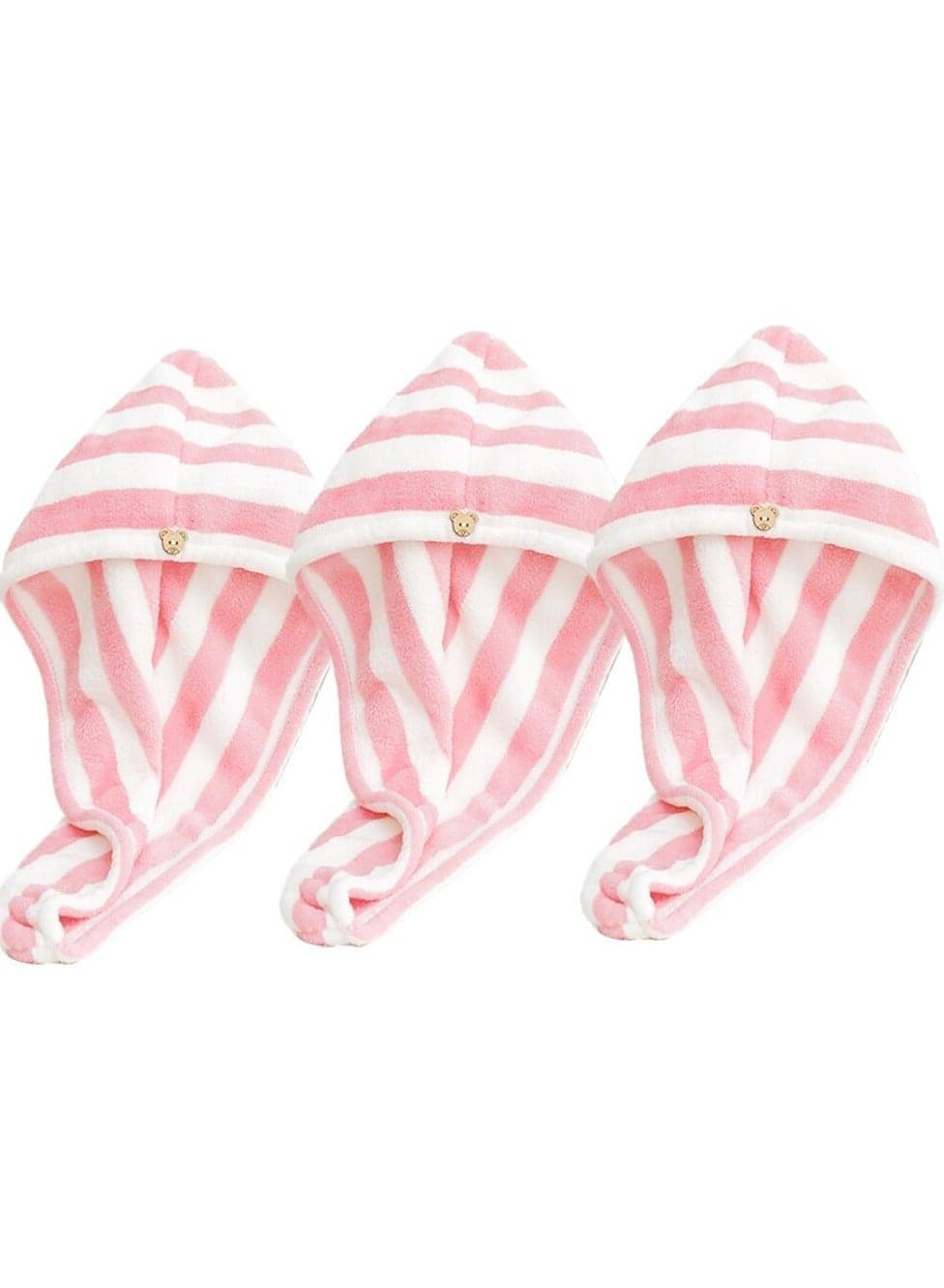 White and Pink Striped Microfiber Hair Drying Towel Wrap, Highly Absorbent Hair Turban for Quick Drying After Shower, Lightweight with Button Closure, Suitable for Daily Use (4)