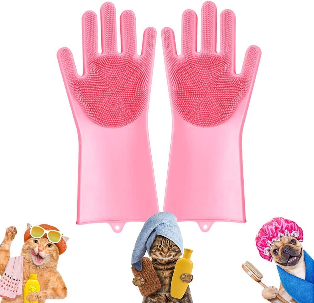 Pet-Grooming-Gloves for Bathing & Hair-Removal, Dog and Cat Brush Bath-Scrubb... Hair Rollers
