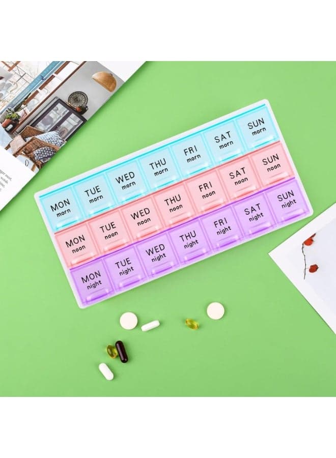 Large Weekly Pill Organizer 3 Times A Day - 7 Day Medicine Dispenser Box with 21 Compartments for Morning, Noon, and Night | Portable, Moisture-Proof Travel Pill Case for Pills, Vitamins, Fish Oil, and Supplements | Exceptional Contoured Design with Bold, Easy-to-Read Lettering. Pill Cases & Splitters (٩)