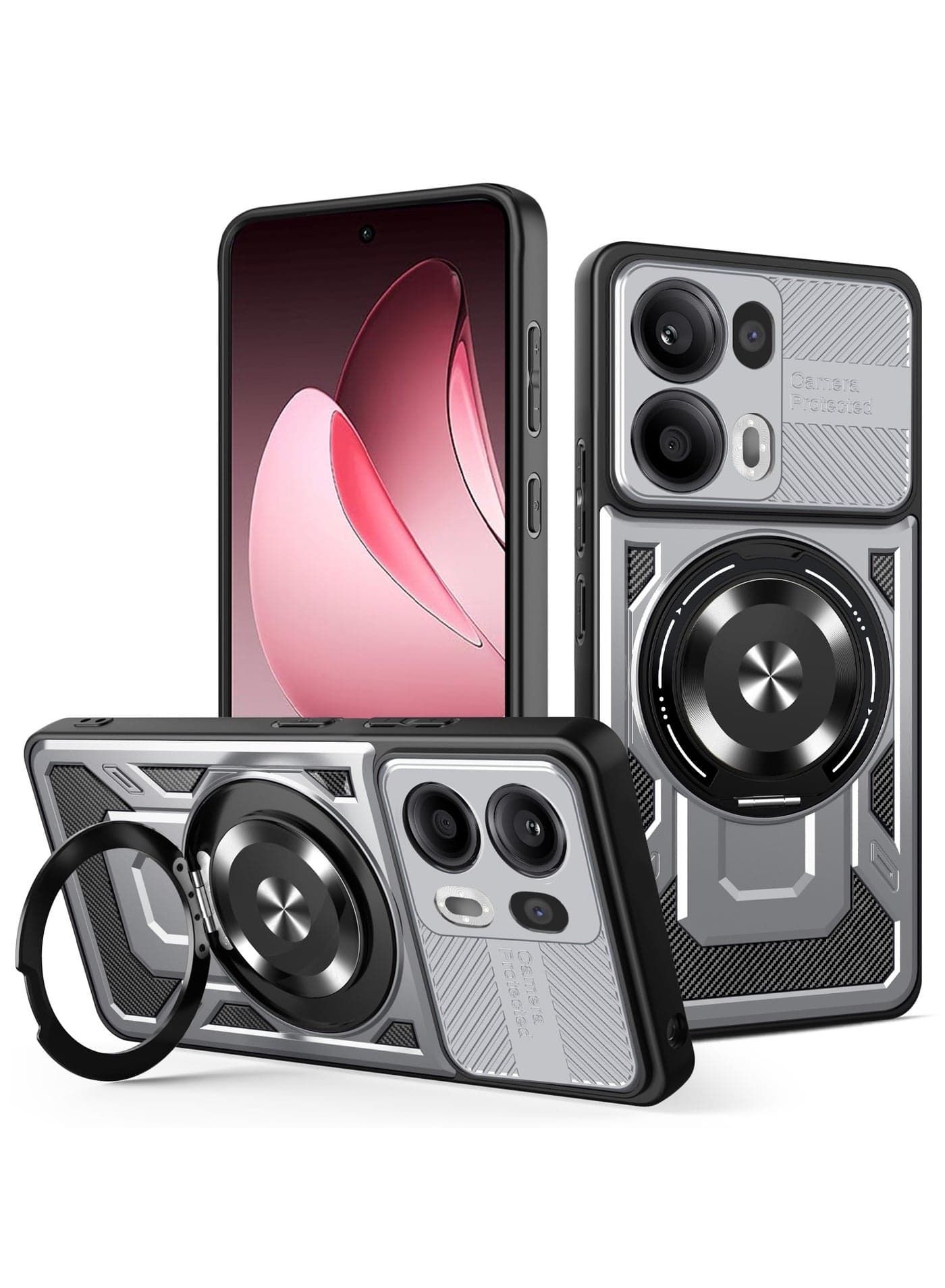 Case Cover Shock Resistant Protect Camera TPU + PC Compatible with Oppo Reno 13 Pro (Grey)