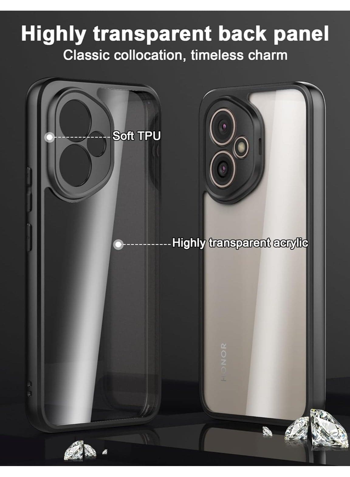 Case Cover Shockproof Hard PC Back Soft TPU Frame Anti-yellowing Slim Protective Cover Compatible with Honor 400 (Clear) (٦)