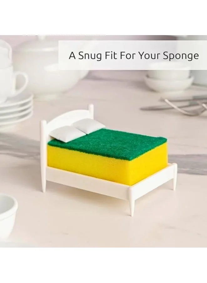 Kitchen Sponge Holder, Bed Shaped Plastic Dish Sponge Holder for Kitchen Sink, Fits Standard Scrubber Sizes, Unique Kitchen Sink Organizer and Decor, Perfect Gift Idea, Sponge Included Kitchen Utensils & Gadgets (٤)