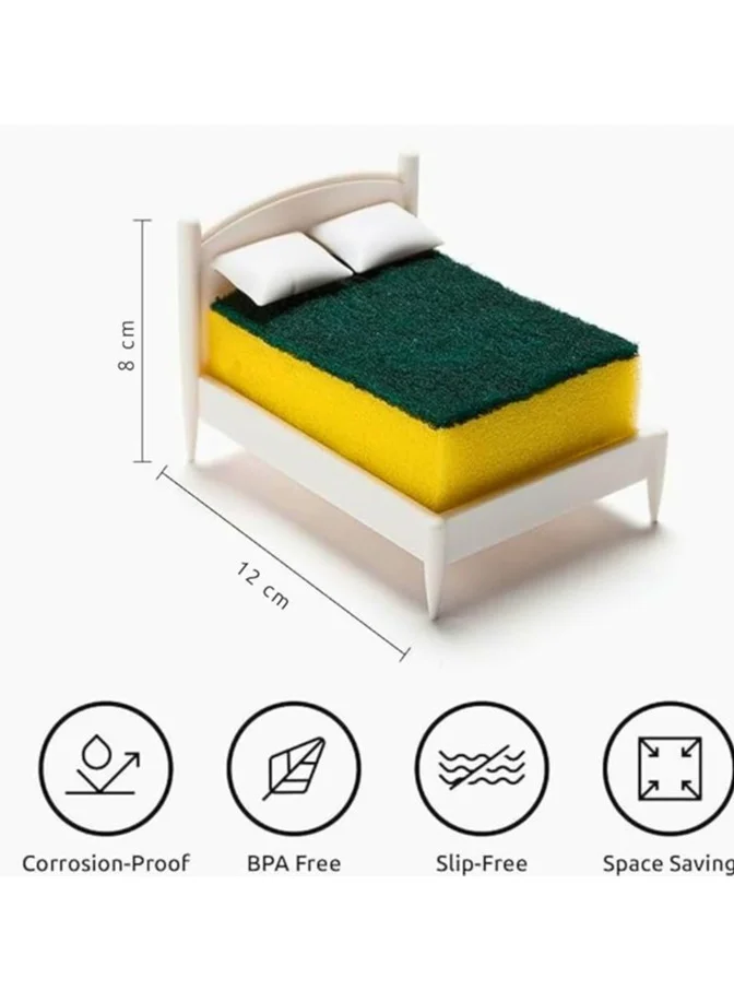 Kitchen Sponge Holder, Bed Shaped Plastic Dish Sponge Holder for Kitchen Sink, Fits Standard Scrubber Sizes, Unique Kitchen Sink Organizer and Decor, Perfect Gift Idea, Sponge Included Kitchen Utensils & Gadgets (٥)