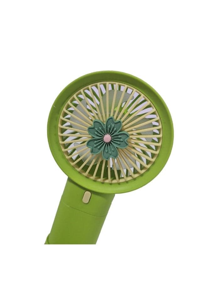 Mini handheld fan Q374F , cute design with bright and green color, small size and easy to carry by hand or put in bag, equipped with USB rechargeable battery, on/off button 3 speeds with LED light, nice summer and birthday gift for kids and adults, high quality and easy to use Kitchen & Home Appliances (٢)