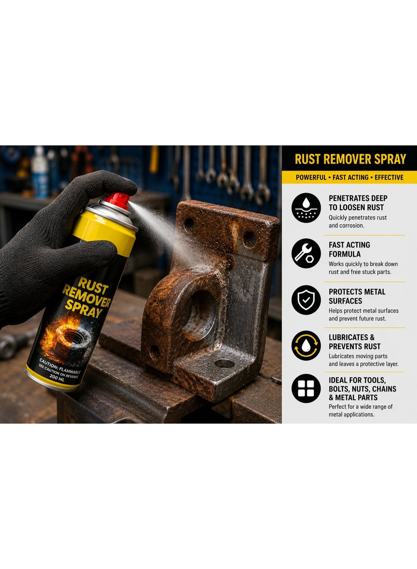 Rust Remover Spray (200 ml) - Multi-Purpose Rust Remover and Lubricant (4)