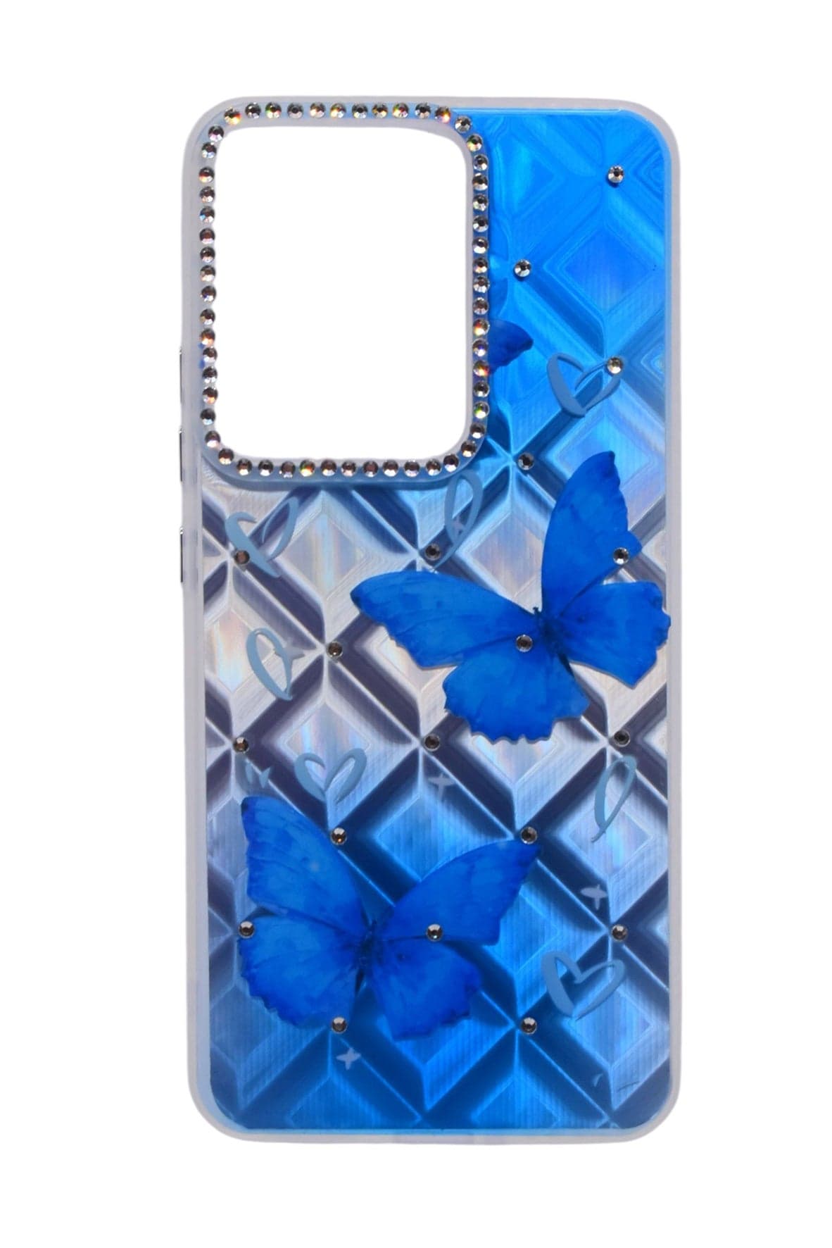 TPU Butterflies Printed Back Cover Case with Rhinestone Camera Border For Realme 14T 5G - Blue Transparent
