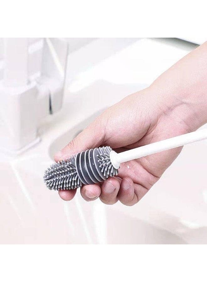 High-quality silicone long-handled cleaning brush for bottles and flasks – soft, flexible brush for removing stains and odors, suitable for cups, thermoses, and various containers – gray color (3)
