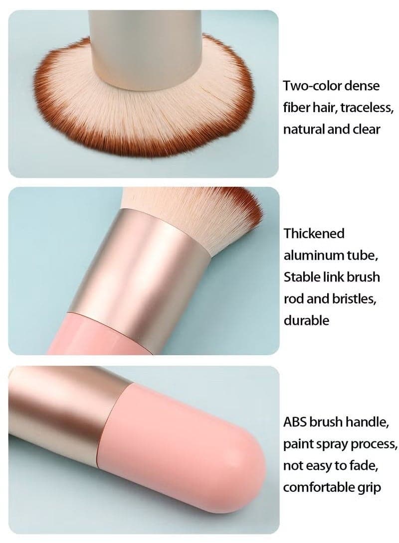 Foundation Brush for Liquid Makeup, Self Tanner Brush Flat Top Kabuki Professional Makeup Brushes Blending Mineral Powder Buffing Stippling Makeup Tools, Pink Face Brushes (٢)