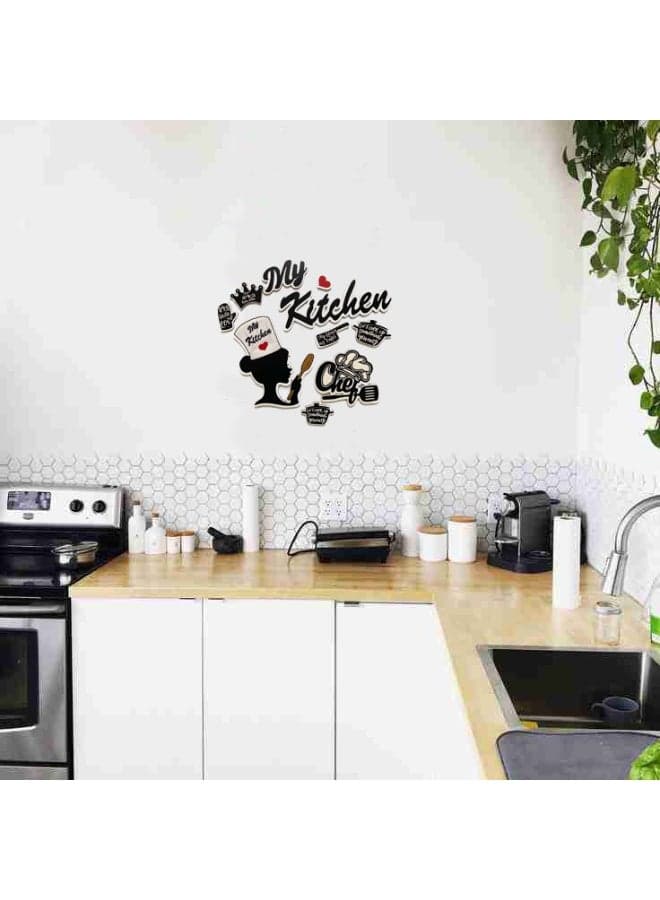 Laser-cut wooden wall decor set for the kitchen, with wax adhesive or double-sided tape.