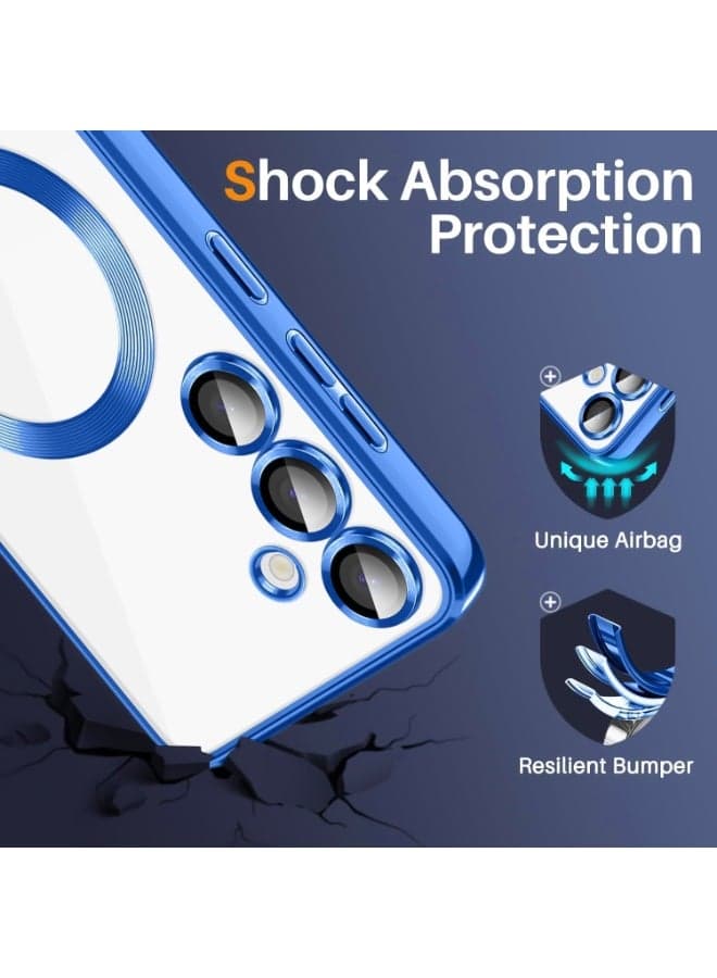 Electroplated Case For Samsung Galaxy A54 Camera Lens Full Protection Compatible with MagSafe Wireless Charging, Shockproof Soft TPU Phone Magnetic Cover (Blue) (٧)