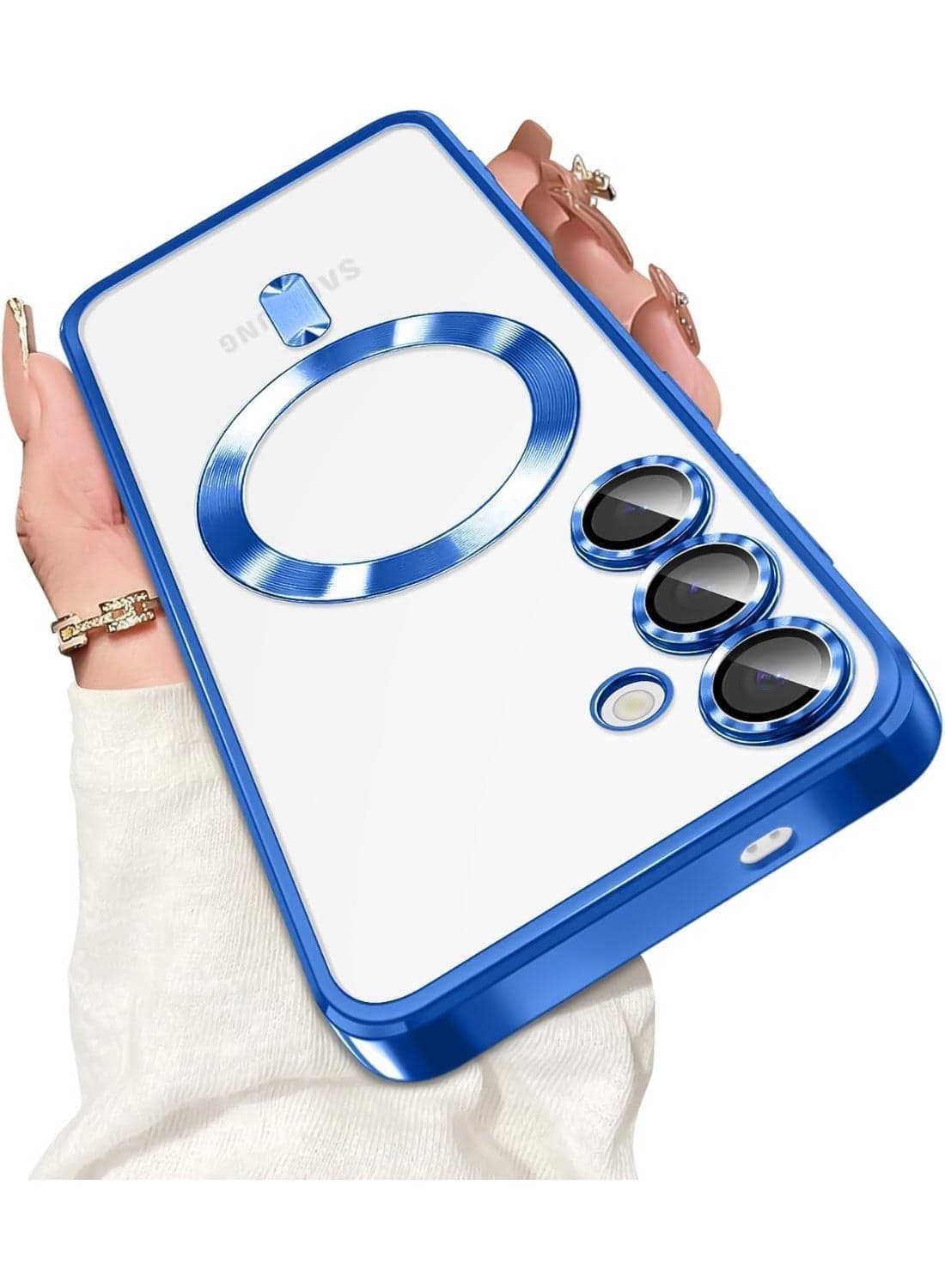 Electroplated Case For Samsung Galaxy A54 Camera Lens Full Protection Compatible with MagSafe Wireless Charging, Shockproof Soft TPU Phone Magnetic Cover (Blue) (٥)