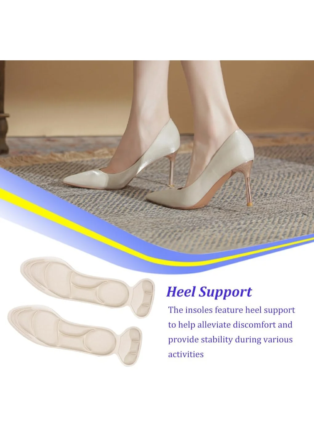 Lightweight Shock-Absorbing Sponge Shoe Insoles for Long Walking & Relief - Black (1 Pair) (٦)