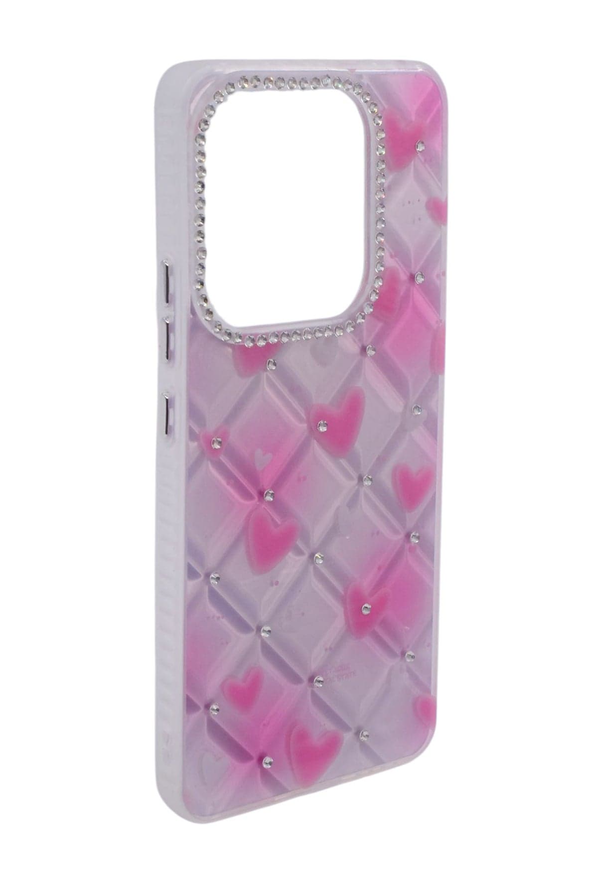 TPU Heart Printed Back Cover Case with Rhinestone Camera Border For Xiaomi Redmi Note 14 4G - Pink Transparent (٣)