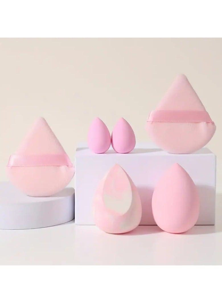 6Pcs Makeup Sponge SetTriangle Powder Puff and Beauty Blender Make Up Sponges for Face Velour Powder Puff for Loose Powder Mineral Powder Foundation Makeup Tools Pink