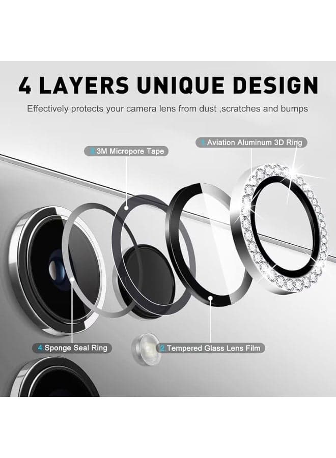 Luxury camera lens studded with rhinestones for Samsung S23 Ultra rhinestones, sparkling diamond crystal cover, durable black metal frame (black) Mobile Lens & Lens Protectors (2)