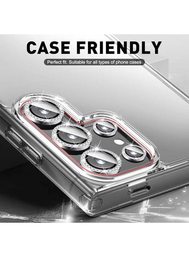 Luxury camera lens studded with rhinestones for Samsung S23 Ultra rhinestones, sparkling diamond crystal cover, durable black metal frame (black) Mobile Lens & Lens Protectors (4)