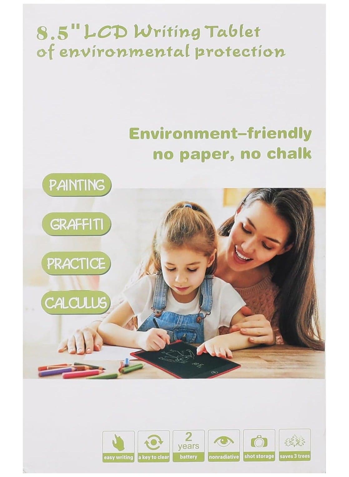 8.5 Inch LCD Writing Tablet for Kids and Adults, Reusable Digital Drawing Tablet with Stylus, Portable Erasable Electronic Notepad for Drawing, Doodling, Learning, Writing Practice, Lists and Office Notes, Lightweight Green Tablet (3)