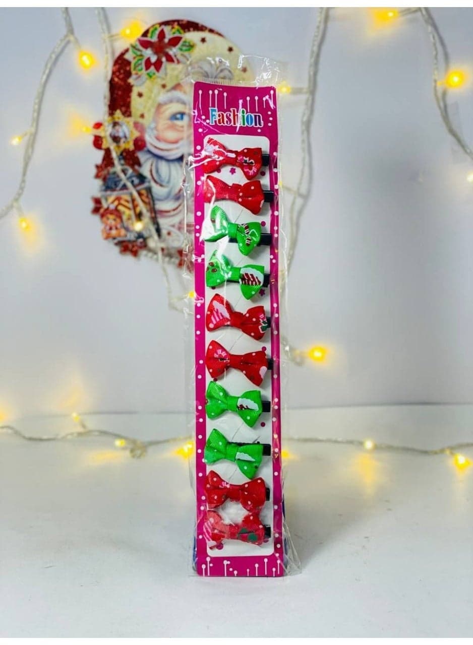 Christmas bow clips in various Christmas designs and colors. Card size: 10 pieces Home Decor Ornaments (٢)