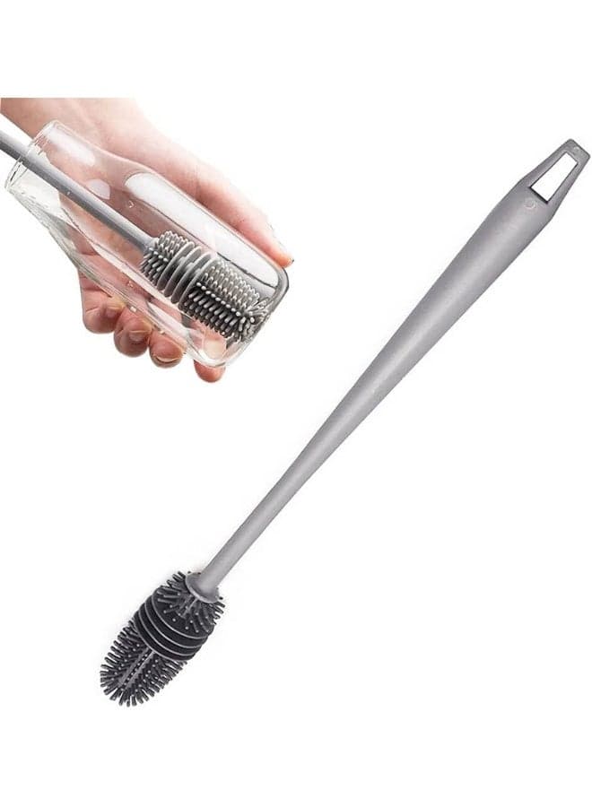 Baby Bottle Brush,Long Handle Soft Silicone Bottle Cleaner Brush for Cleaning Bottles Glass Cup Thermoses Various Containers(Grey)