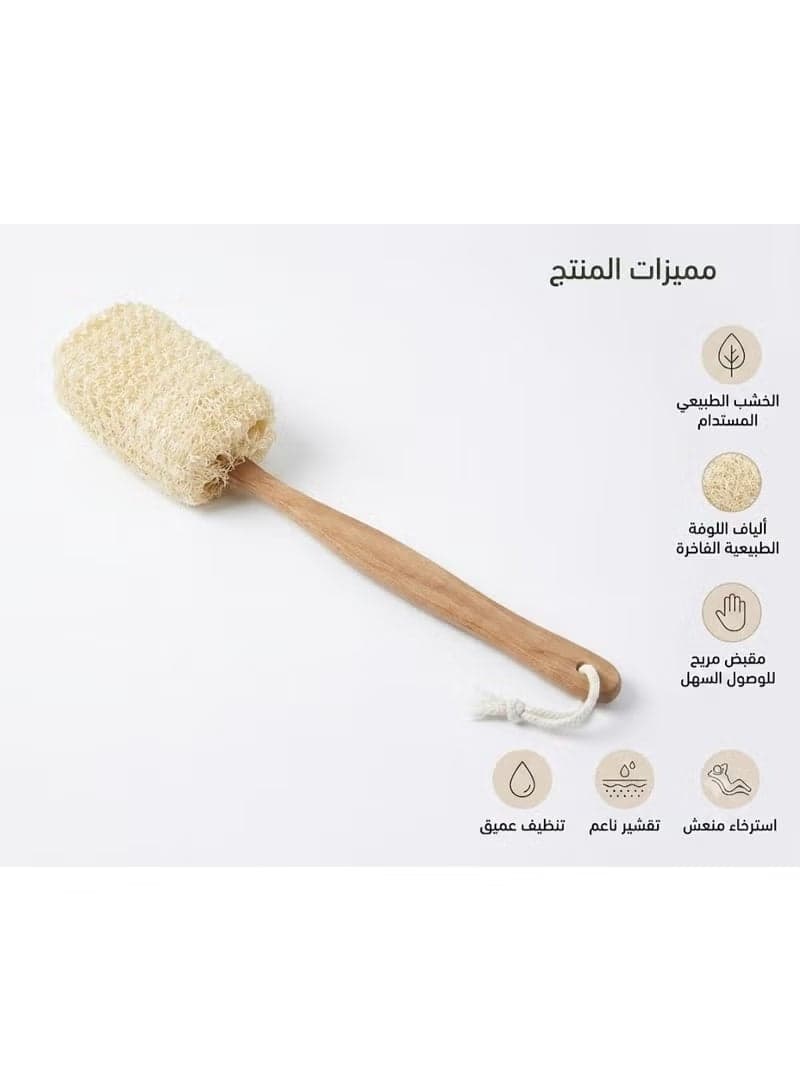 Long wooden handle bath brush for exfoliating and massaging the back and body – for dry and wet use (٤)