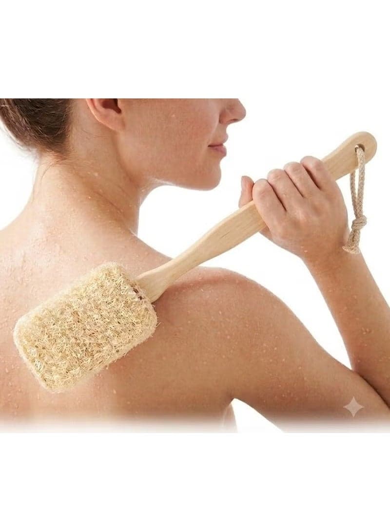 Long wooden handle bath brush for exfoliating and massaging the back and body – for dry and wet use (٥)