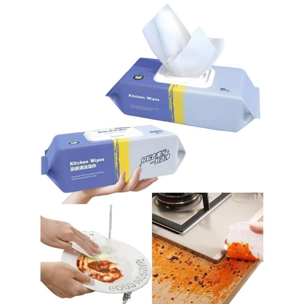 80 Sheets Extra Large Kitchen Cleaning Wipes, Multipurpose Household Wet Wipes, Strong & Thick Degreasing Wipes for Counters, Appliances & Multi-Surface Cleaning, Heavy-Duty Scrub Wipes for Kitchen