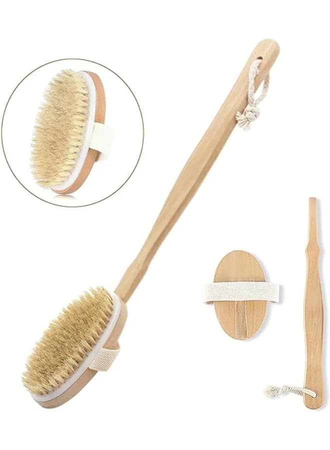 Bath Brush with Long Wooden Handle - Body and Back Scrubber for Exfoliating Dead Skin and Dry Skin - Massage Bath Brush for Men and Women