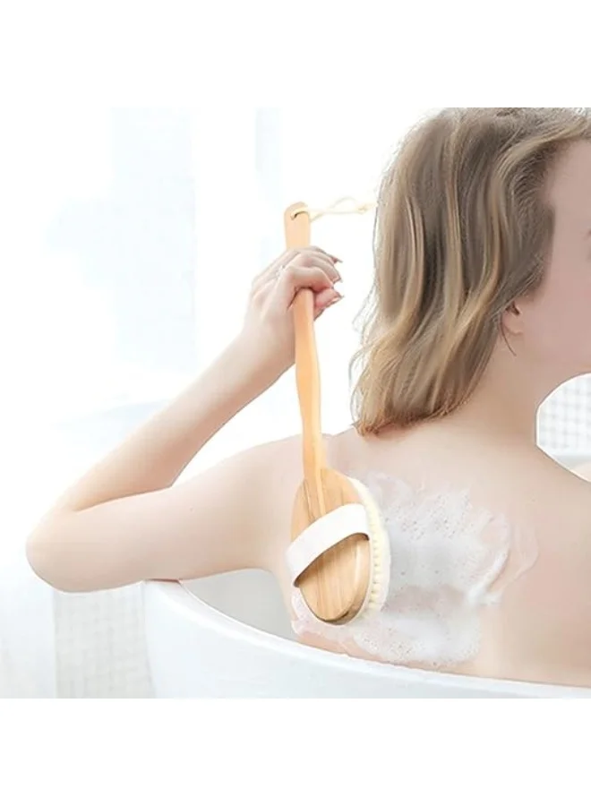 Bath Brush with Long Wooden Handle - Body and Back Scrubber for Exfoliating Dead Skin and Dry Skin - Massage Bath Brush for Men and Women (6)