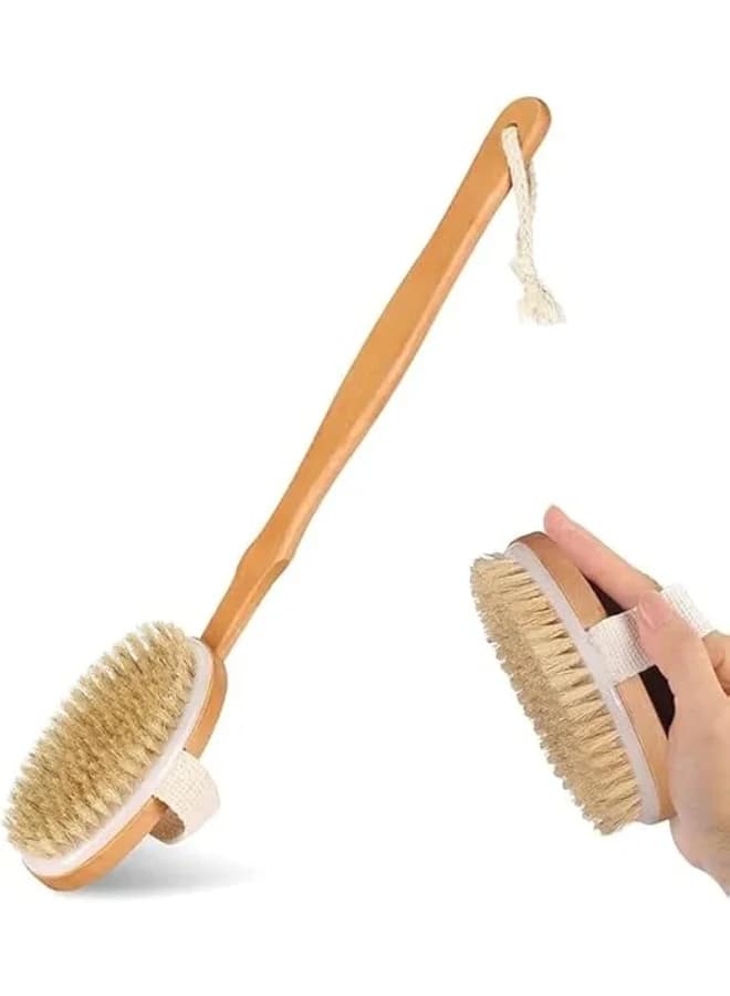 Bath Brush with Long Wooden Handle - Body and Back Scrubber for Exfoliating Dead Skin and Dry Skin - Massage Bath Brush for Men and Women (2)