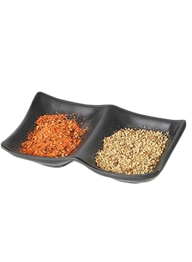 Melamine Serving Platter with 2 Compartments for Soy Sauce, Wasabi Sauce Dishes, Dipping and Condiment Bowls, Kitchen Accessories for Restaurants and Catering in Classic Japanese Style 10cm (Black - Shatterproof) Dinnerware Sets (٥)