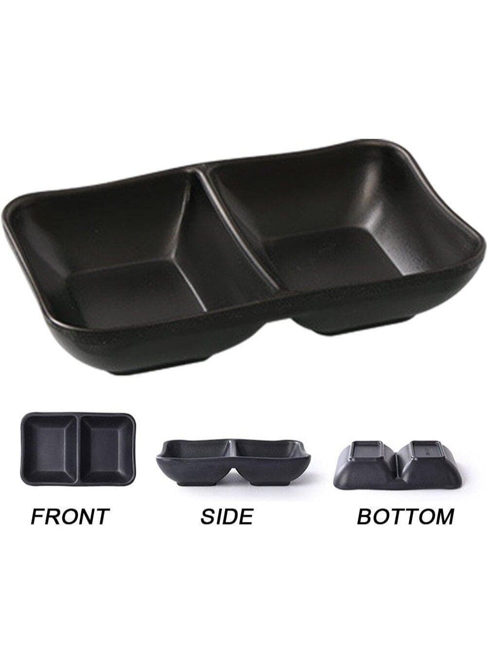 Melamine Serving Platter with 2 Compartments for Soy Sauce, Wasabi Sauce Dishes, Dipping and Condiment Bowls, Kitchen Accessories for Restaurants and Catering in Classic Japanese Style 10cm (Black - Shatterproof) Dinnerware Sets (٣)
