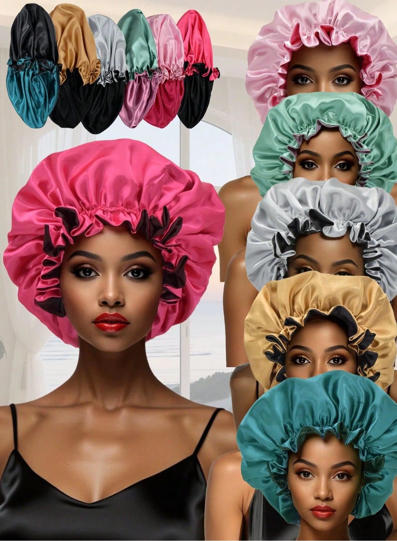 Double Layer Satin Bonnet – Silk Hair Protection, Soft & Comfortable for Sleeping – Hair Cap (Color May Vary) (٥)