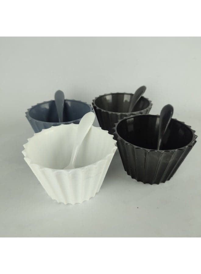 Colorful Plastic Bowl Set with Spoons – 4 Pieces, Modern Design Platters (٥)