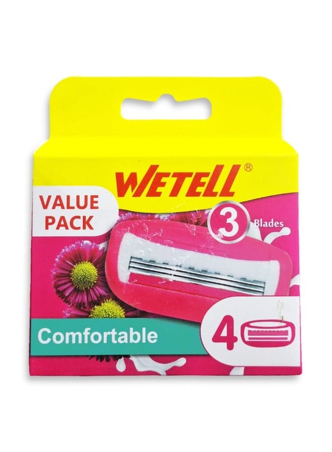 Women’s Razor Refill Value Pack , 4 Replacement Heads with 3 Precision Blades & Aloe Vera Lubricating Strip for Smooth and Comfortable Shaving