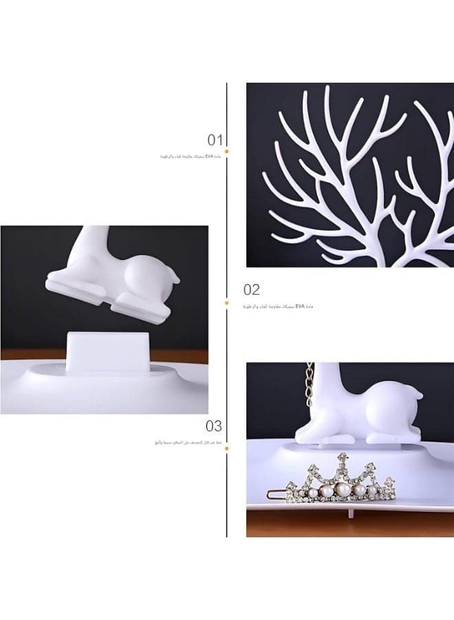 Multi-Functional Deer Antler Jewelry Holder with Bottom Storage Tray – Elegant White Tree Branch Organizer for Hanging Necklaces, Earrings, Bangles & Accessories-White (2)