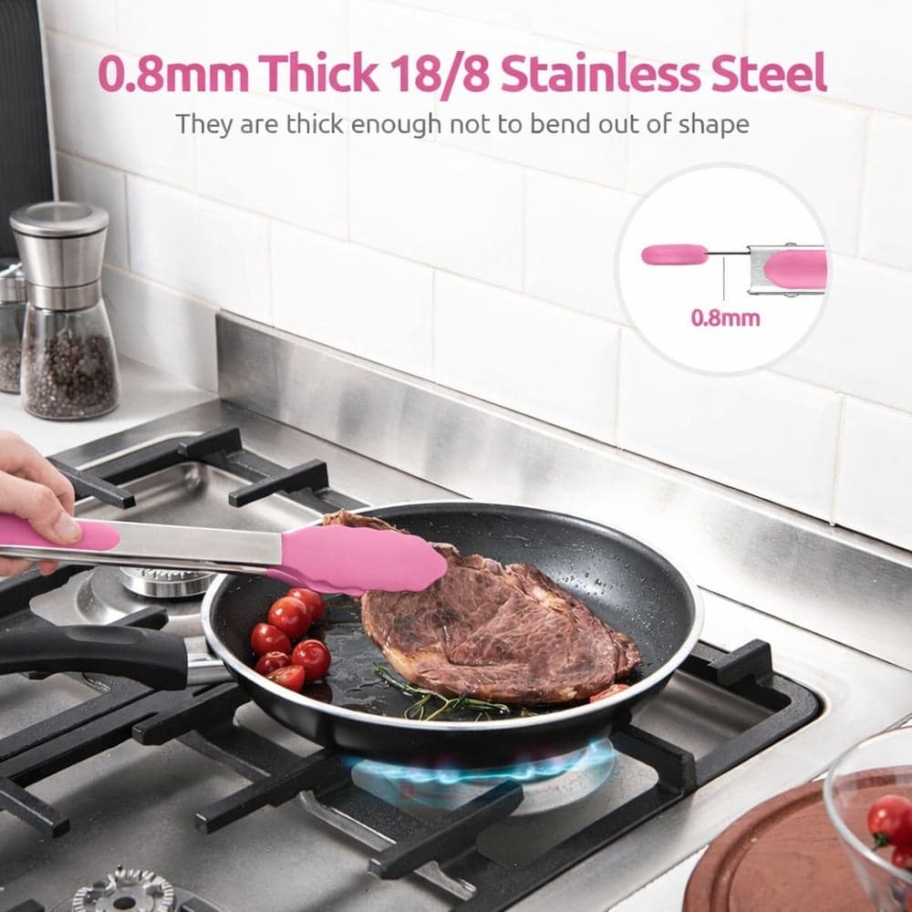 مساكة مطبخ ستانلس ستيل بمقبض سيليكون مقاس 12 بوصة وردي - GY-103 Kitchen Utensils & Gadgets (٤)