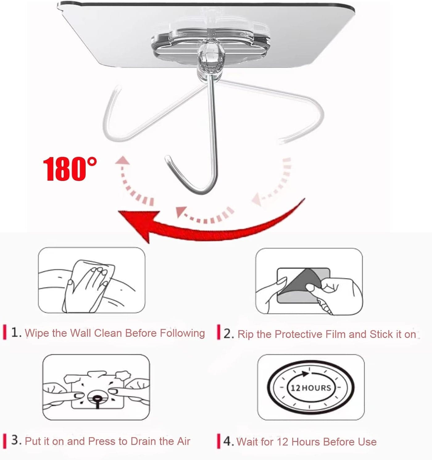 Adhesive Hooks Kitchen Wall Hooks s Heavy Duty 13.2lb(Max) Nail Free Sticky H... Towel Hooks (٥)
