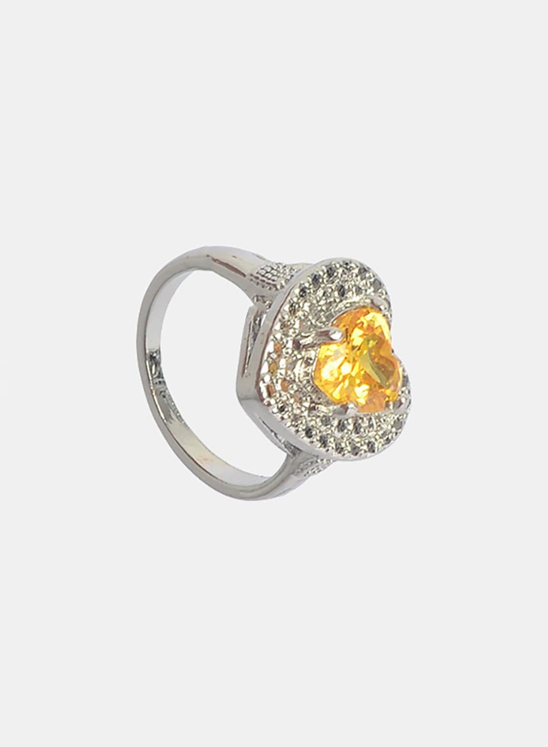 Women'S Ring With A "Heart" Design, Set With A Sparkling Center Stone.