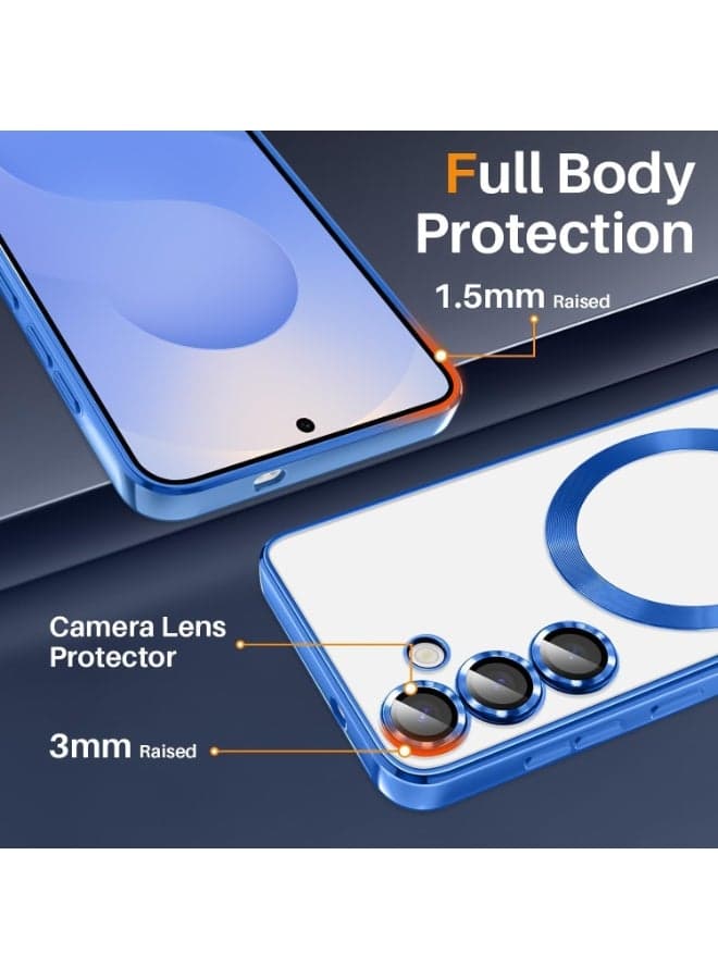 Electroplated Case For Samsung Galaxy A24 Camera Lens Full Protection Compatible with MagSafe Wireless Charging, Shockproof Soft TPU Phone Magnetic Cover (Blue) (٤)