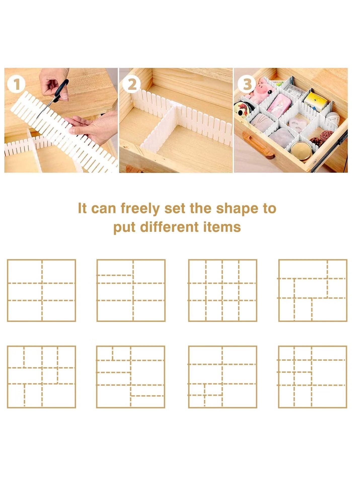 5 in White DIY Grid Drawer Organizer for Socks, 4PC Adjustable Plastic Storage Drawers Divider, Drawer Organizer Grid Dividers, Drawer Partitions for Tie, Bras, Underwear, Makeup (White) Closet Shelf Dividers (3)