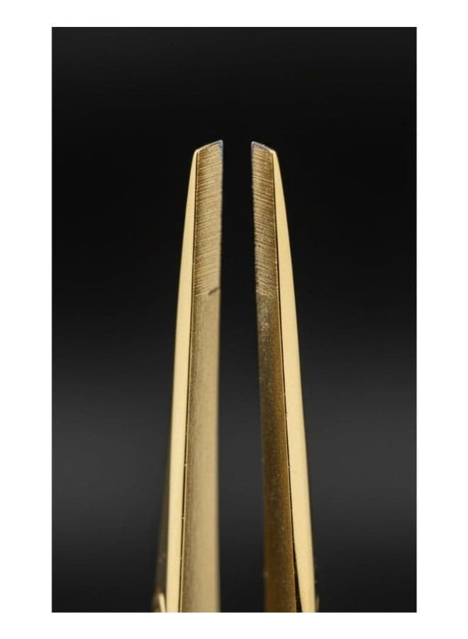 Precision Straight Tip Beauty Tweezers – Mirror Gold Finish, Anti-Slip Chevron Grip for Perfect Brow Shaping (٧)
