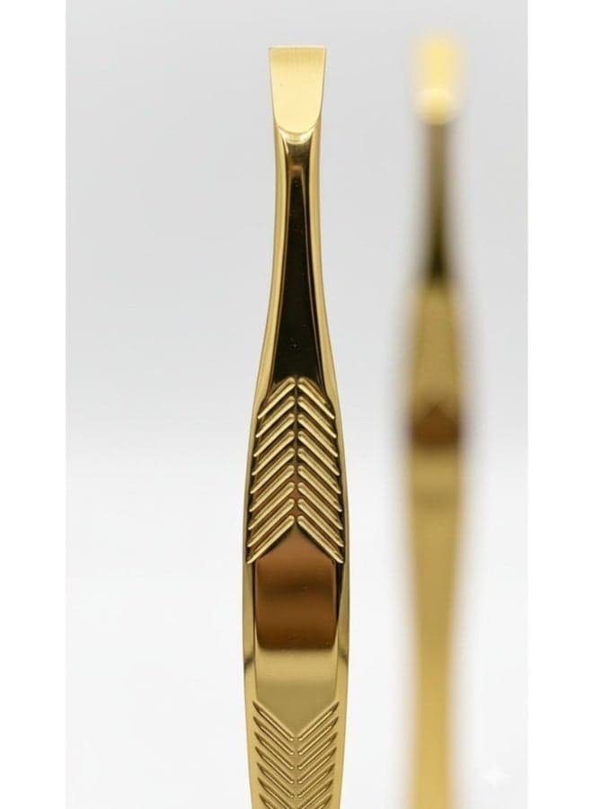 Precision Straight Tip Beauty Tweezers – Mirror Gold Finish, Anti-Slip Chevron Grip for Perfect Brow Shaping (٥)