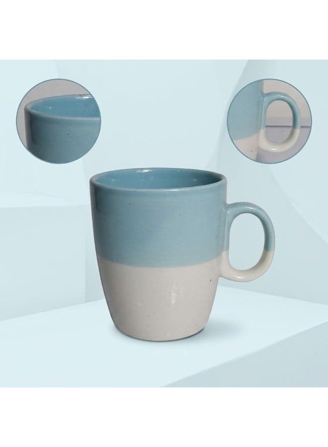 BARIQ HOMES Porcelain Coffee Mug with Two-Tone Pastel Sky Blue and White Glaze, 300ml, Microwave & Dishwasher Safe, Blue/White (٢)