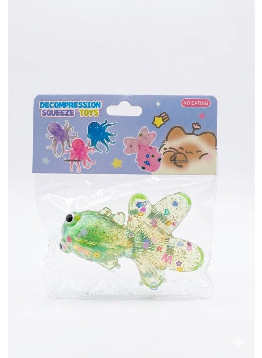 NeeDoh Goldfish Decompression Squeeze Toy, Green Glitter Squishy Toys