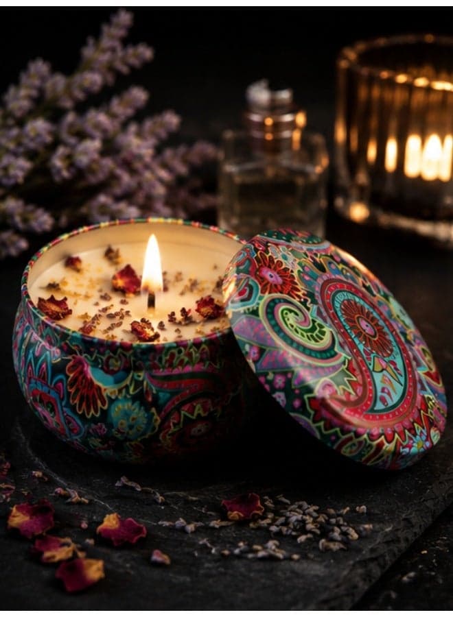 Natural Soy Wax Scented Candle in Decorative Floral Tin with Lid – Aromatherapy Candle for Home Décor, Relaxation & Gifts – Long Burning Fragrance Candle (4)